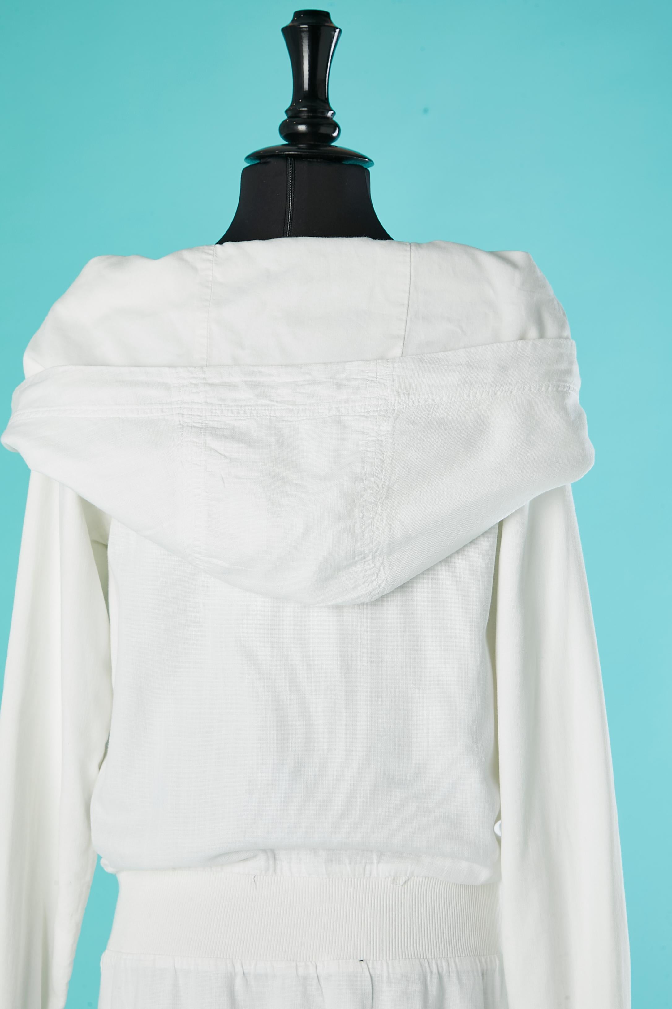 Manteau en coton blanc avec capuche et fermeture à boutons-pression MM6 Maison Margiela en vente 3