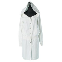 Manteau en coton blanc avec capuche et fermeture à boutons-pression MM6 Maison Margiela