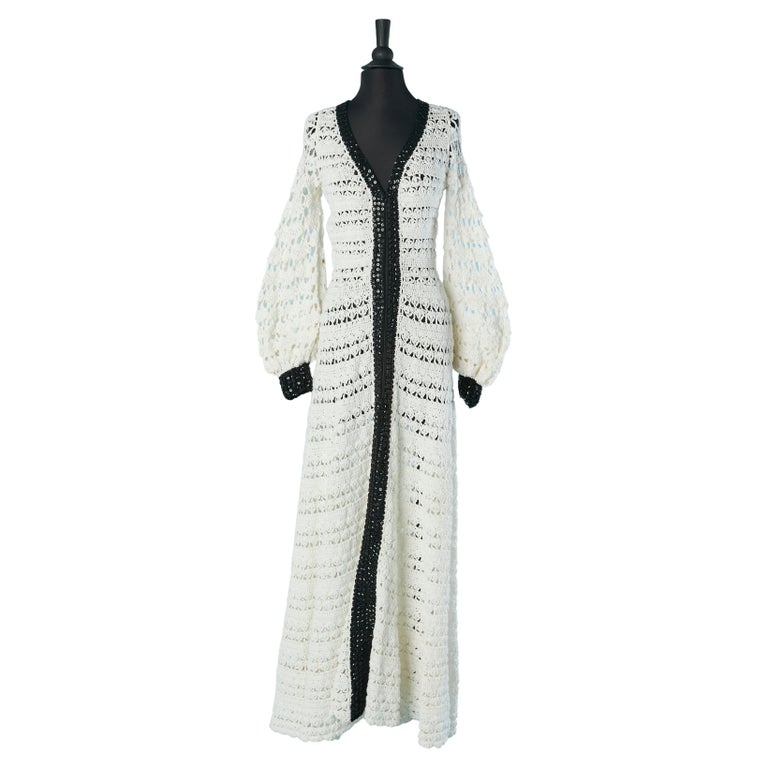White cotton crochet dress with black sequin edge Crochet philippines Circa  1970 For Sale at 1stDibs
