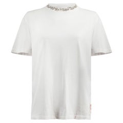Camiseta blanca de algodón con detalles de cristal en el escote Talla M