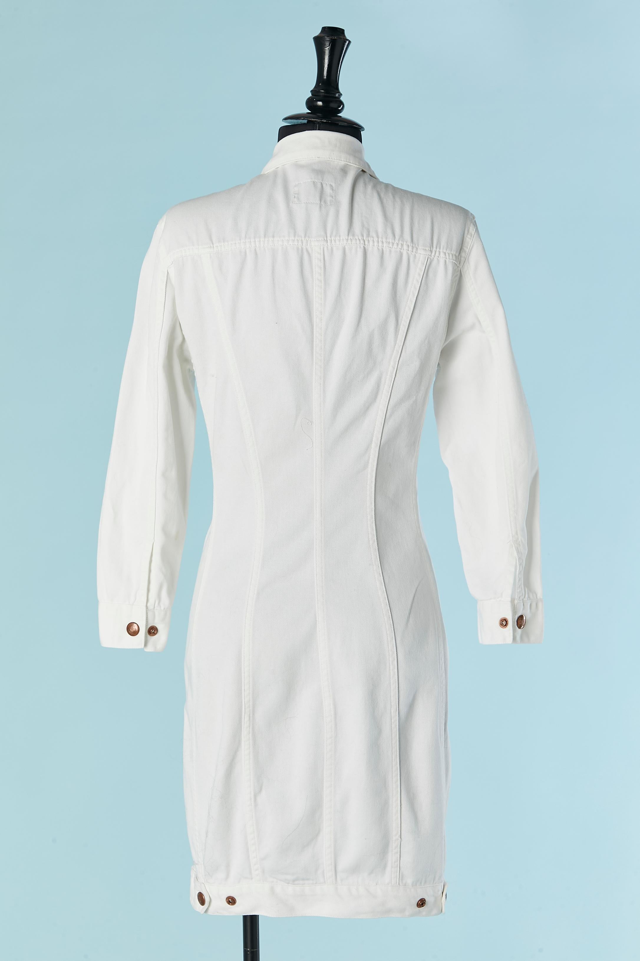 Vestido blanco de algodón con medio vestido con raya debajo JUNIOR GAULTIER en venta 3