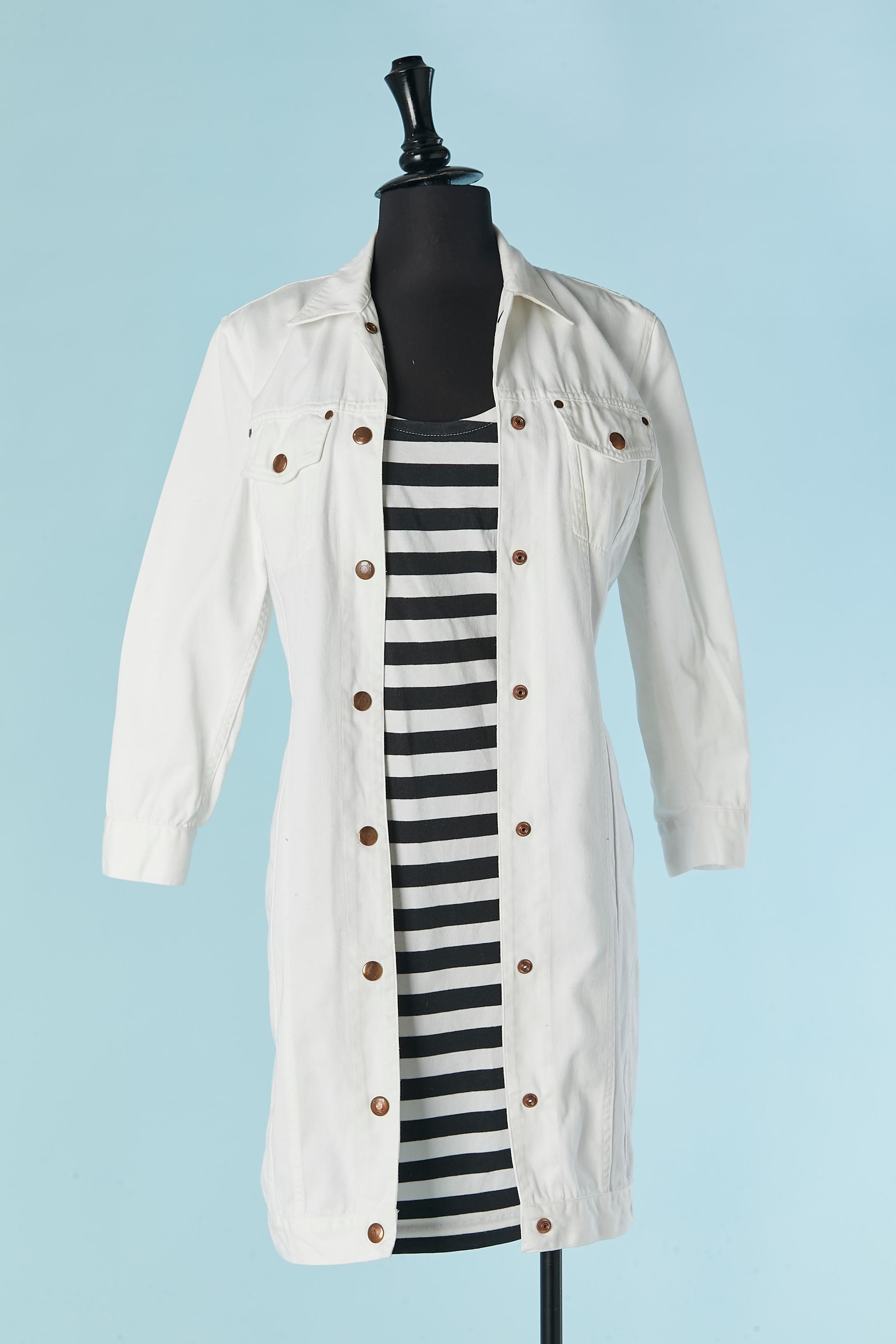Vestido blanco de algodón con medio vestido con raya debajo JUNIOR GAULTIER en venta 4