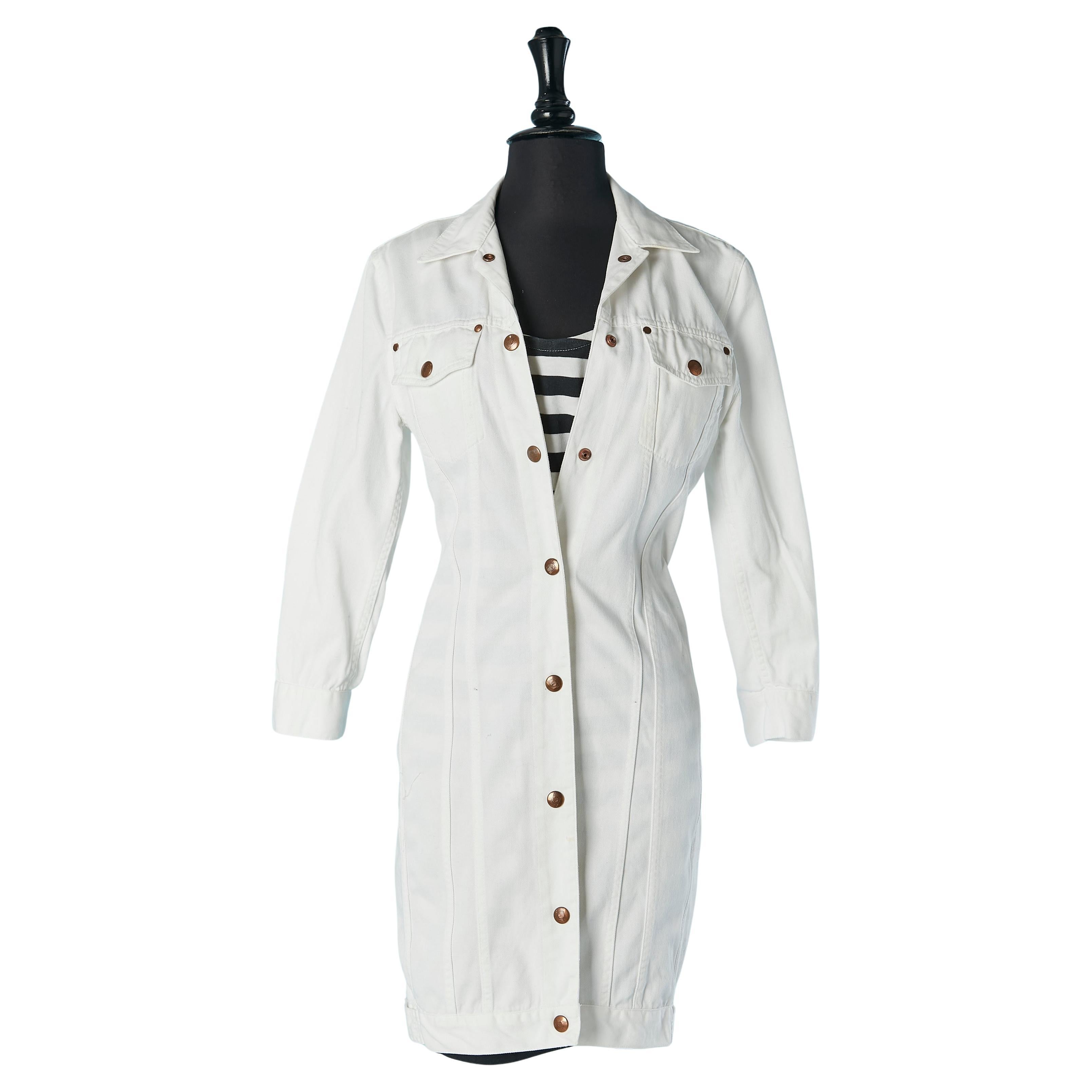 Vestido blanco de algodón con medio vestido con raya debajo JUNIOR GAULTIER en venta
