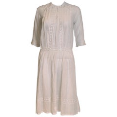 White Cotton Dress with Lace Trim