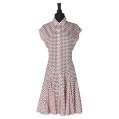White cotton dress with red threads see-through embroideries ALAIA