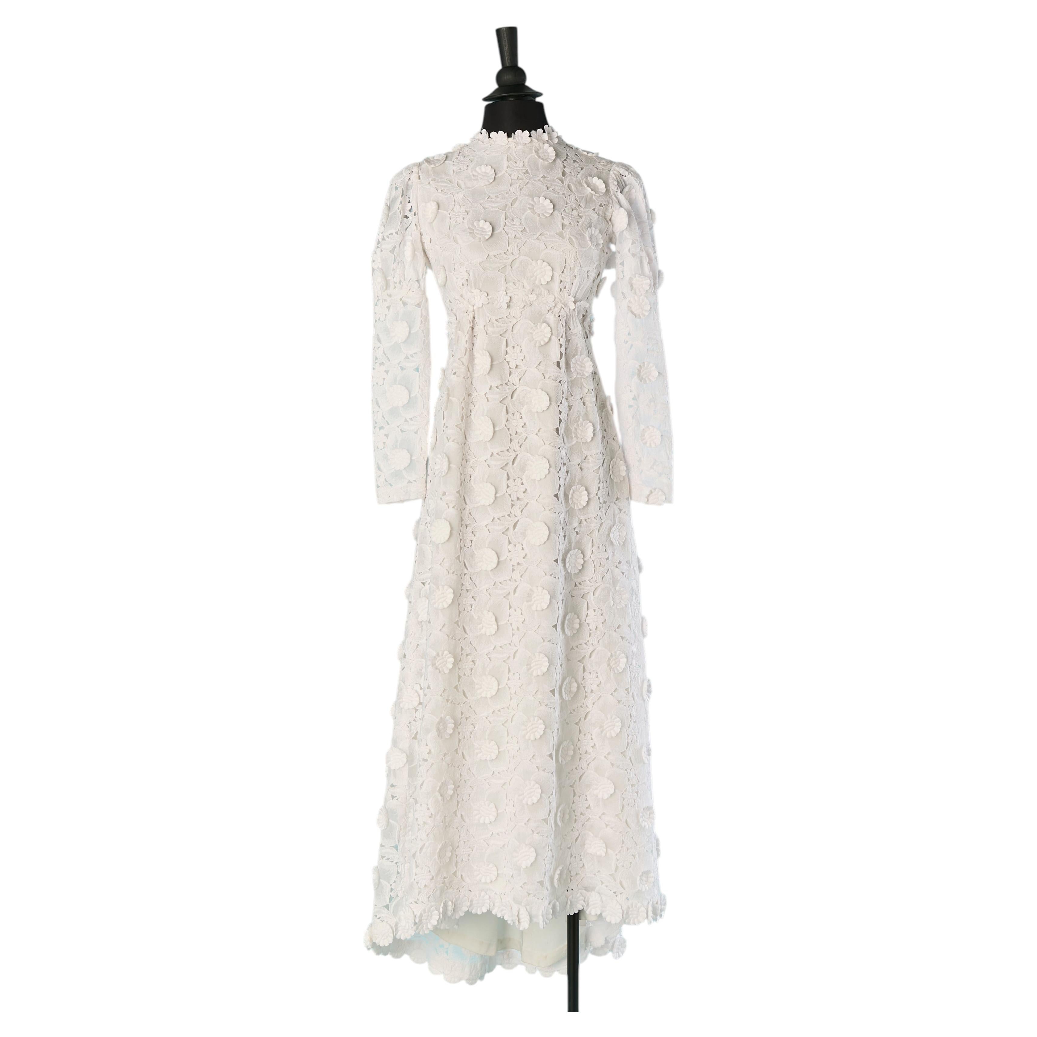 White cotton guipure and lace wedding dress Circa 1960's