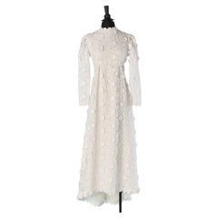 Weißes Brautkleid aus Baumwoll-Guipure und Spitze, CIRCA 1960