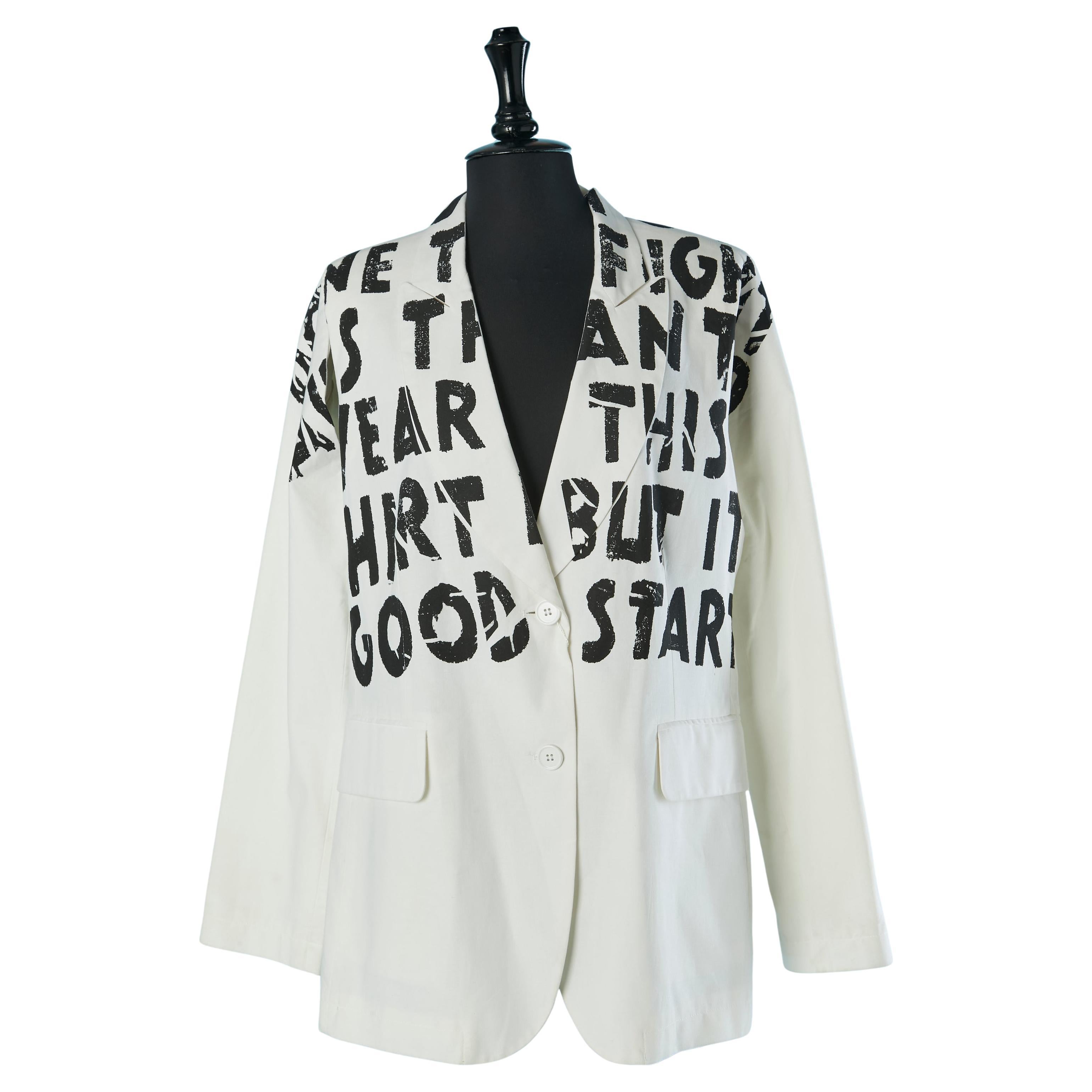 White cotton jacket with black writing on MM6  Maison Margiela New with tag