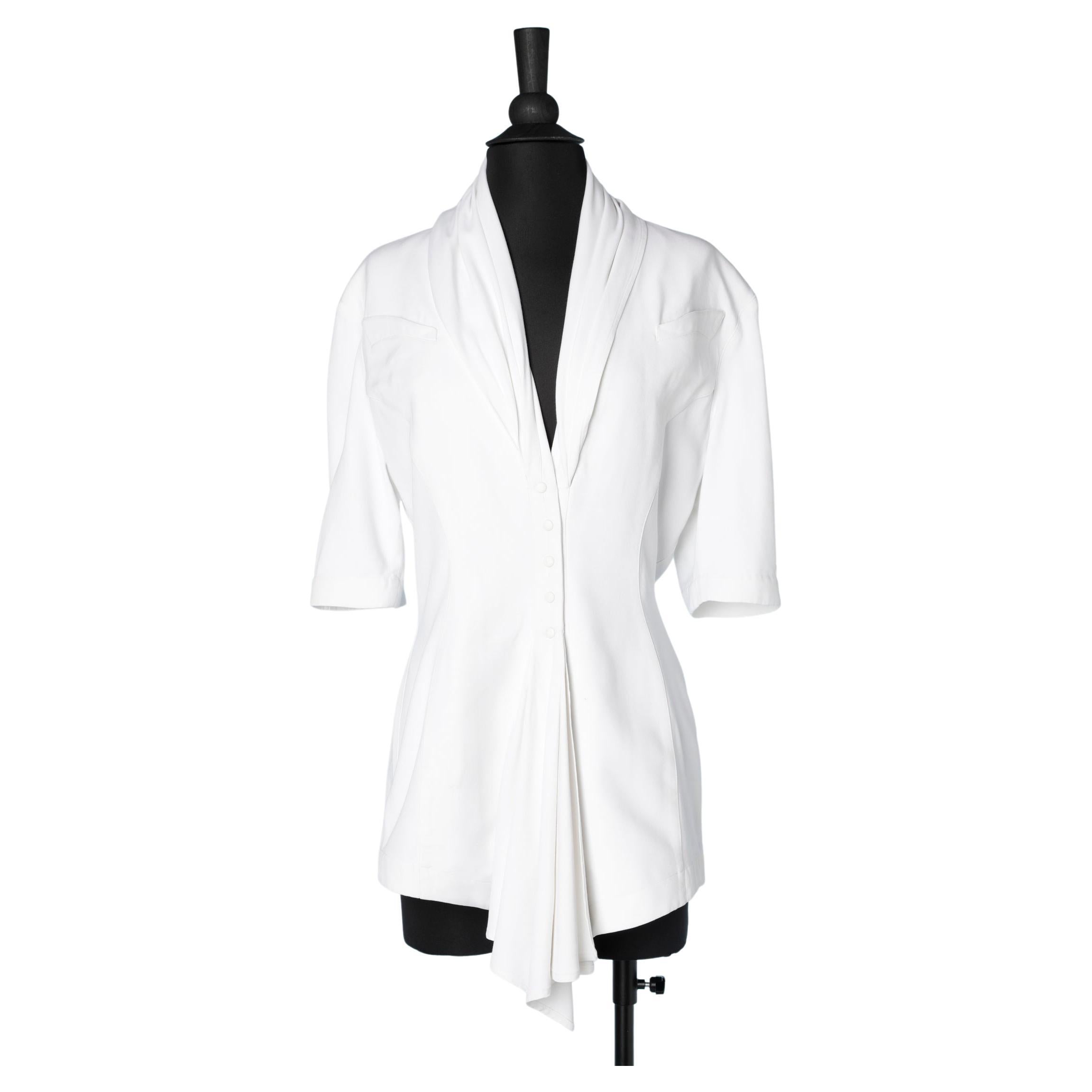 White cotton jacket with draped neckline Thierry Mugler Paris For Sale