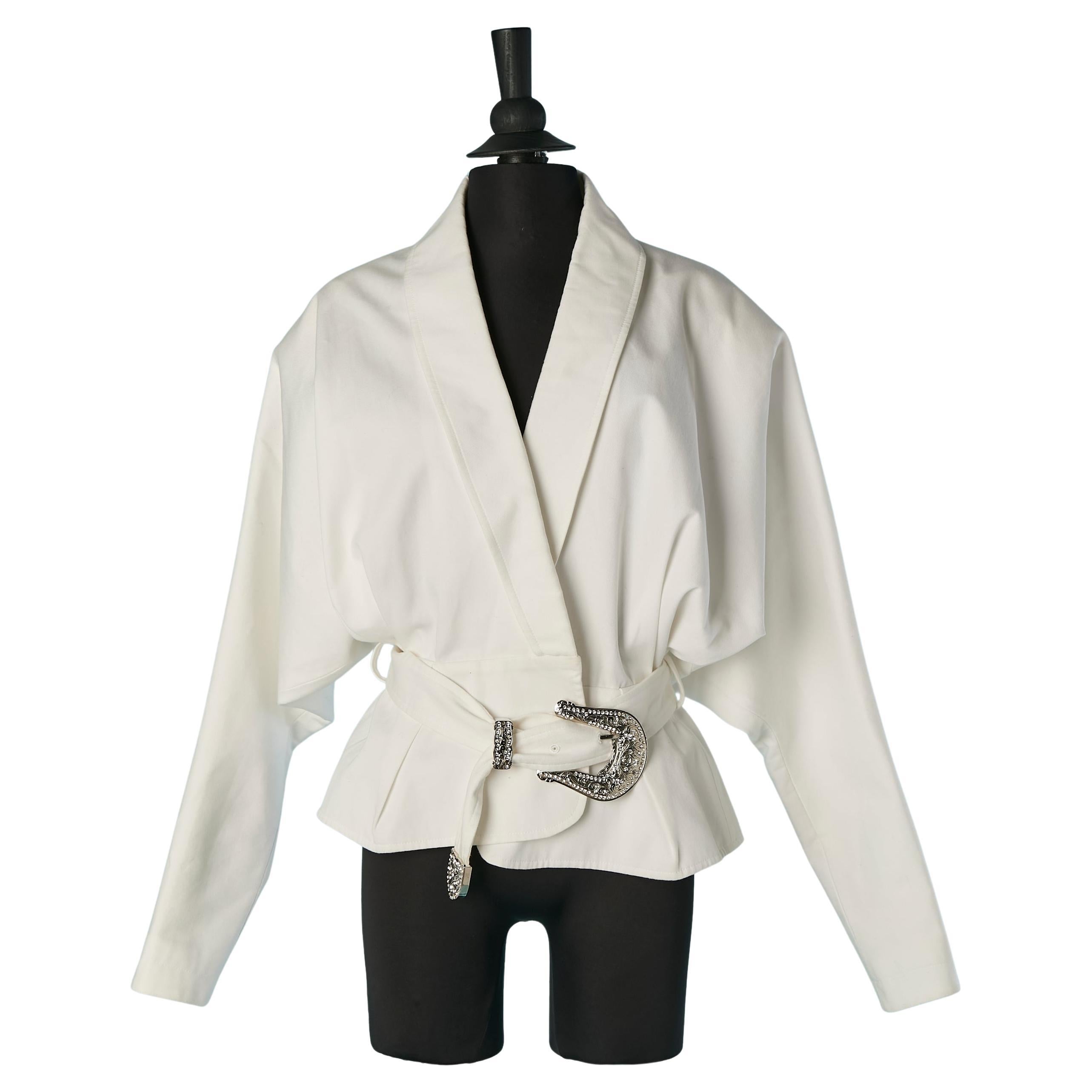 White cotton jacket with metal belt with rhinestone ALEXANDRE VAUTHIER