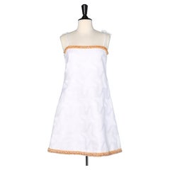 White cotton jacquard cocktail dress with beaded-work 1960's