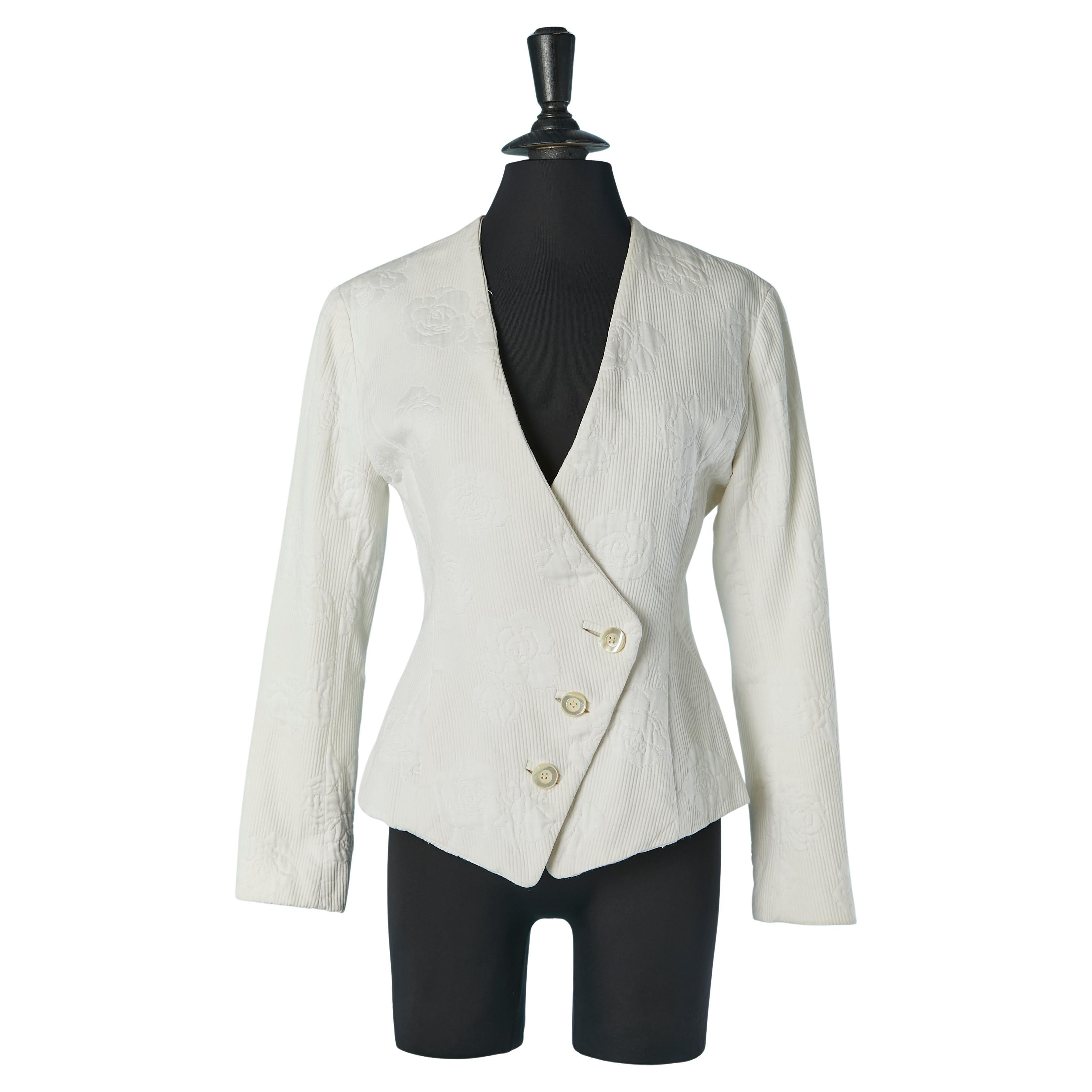 White cotton jacquard double breasted jacket lightly quilted LANVIN For Sale