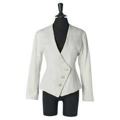 Vintage White cotton jacquard double breasted jacket lightly quilted LANVIN