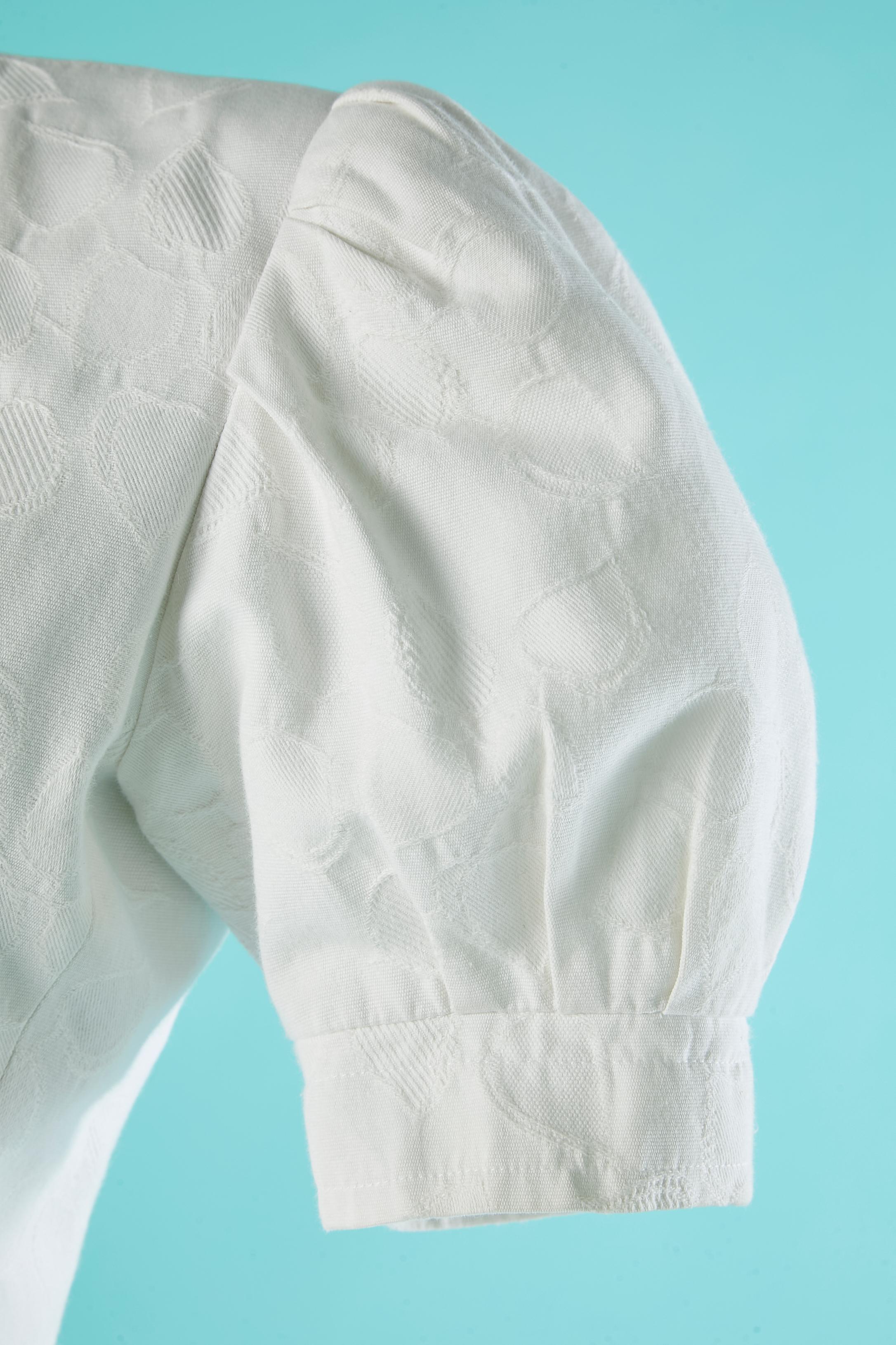 Weißer Baumwolljacquard  Jacke mit Blätternmuster Yves Saint Laurent Variation  Damen im Angebot