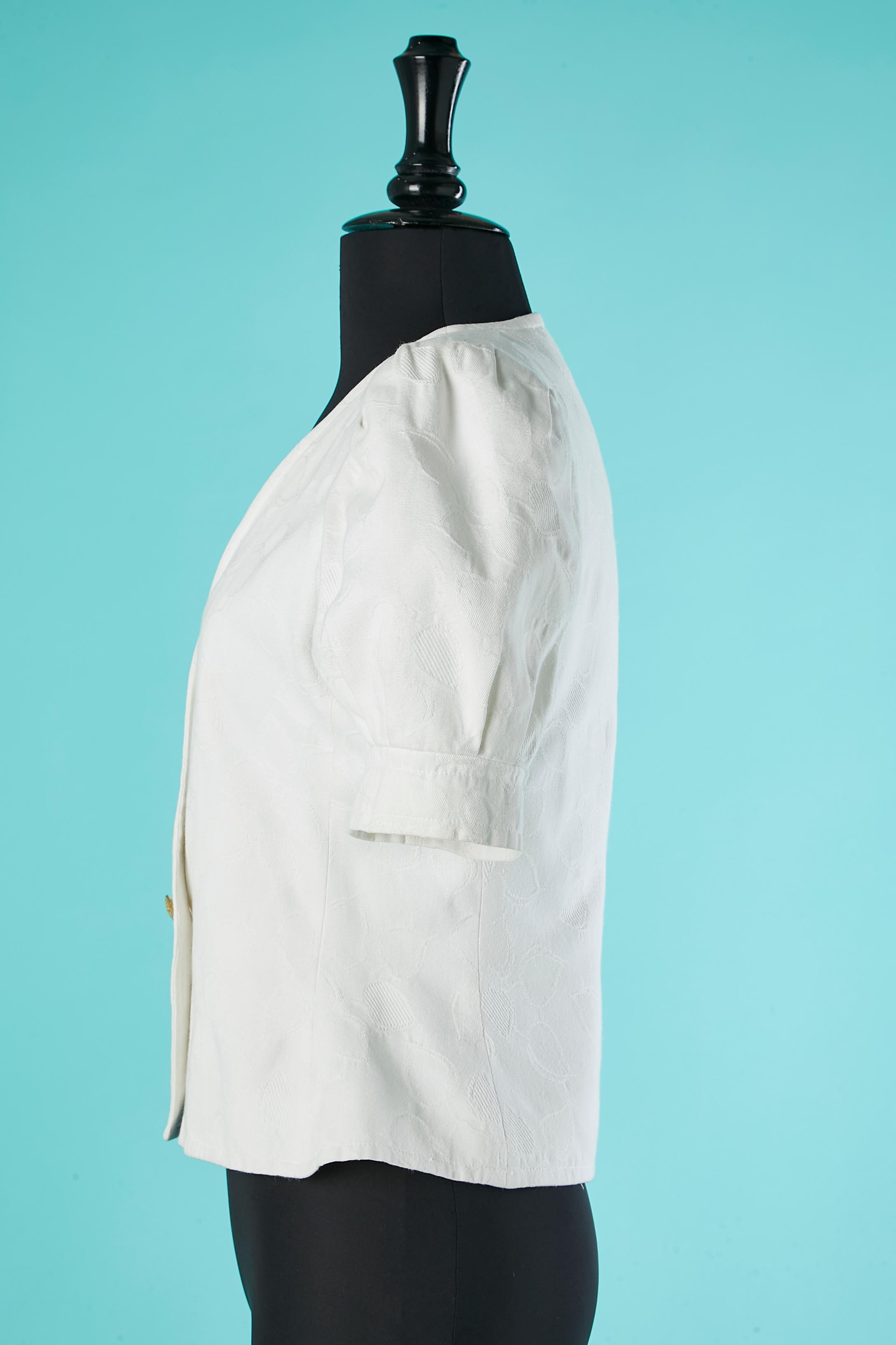 Weißer Baumwolljacquard  Jacke mit Blätternmuster Yves Saint Laurent Variation  im Angebot 1