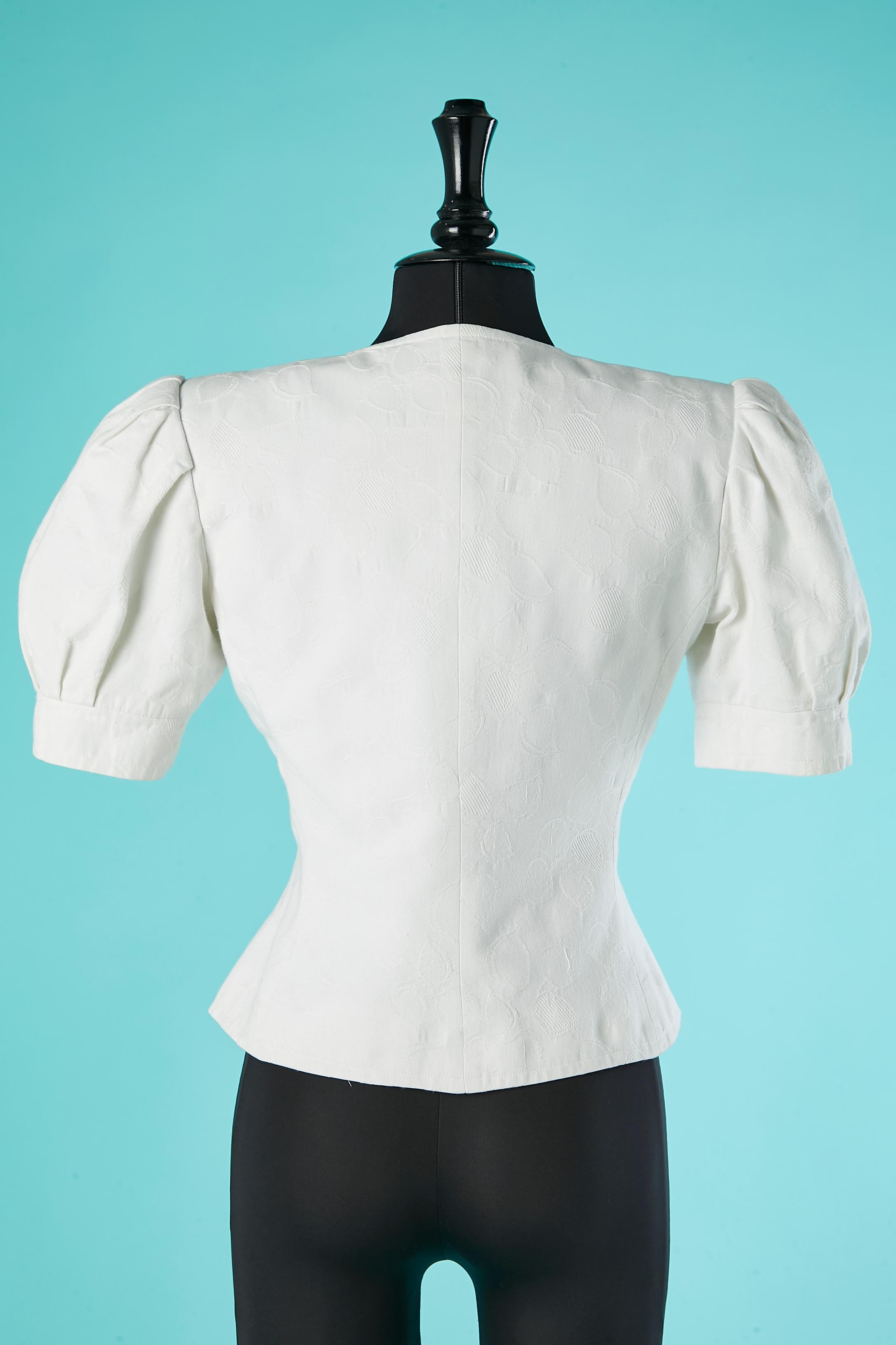 Weißer Baumwolljacquard  Jacke mit Blätternmuster Yves Saint Laurent Variation  im Angebot 2