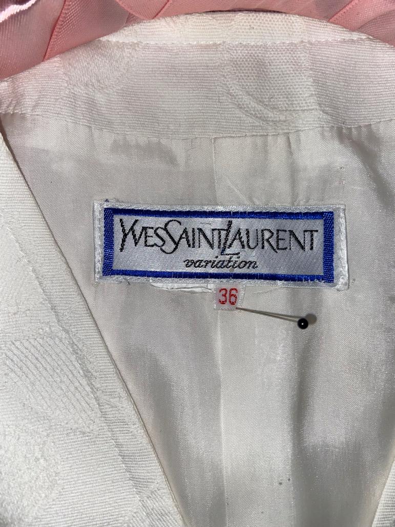 White cotton jacquard  jacket with leaves pattern Yves Saint Laurent Variation  For Sale 3