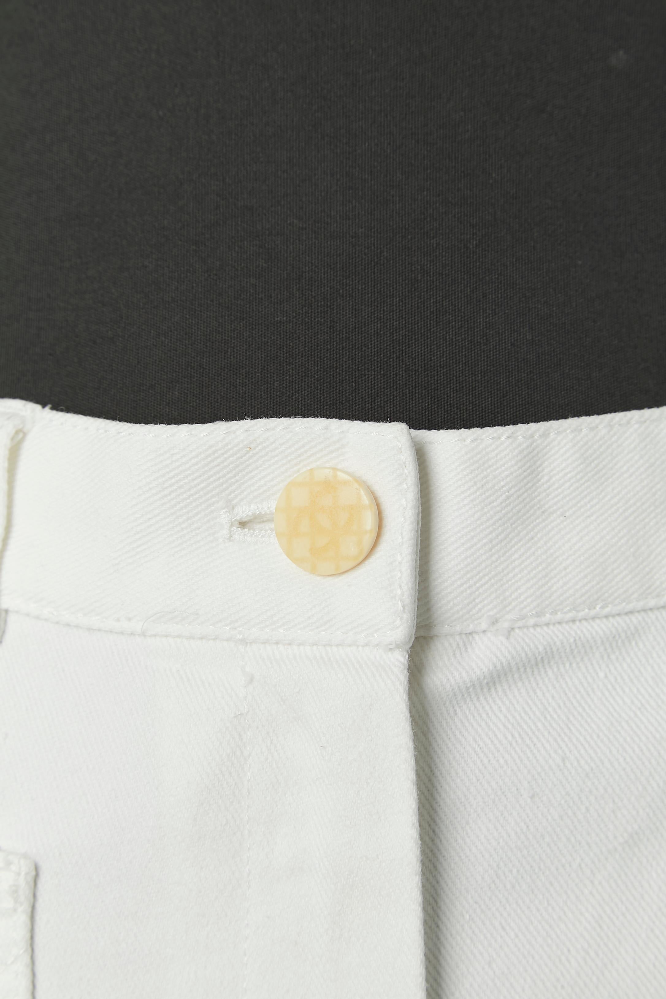 Gray White cotton jean with top-stitched pocket and branded buttons CHANEL 2004 For Sale