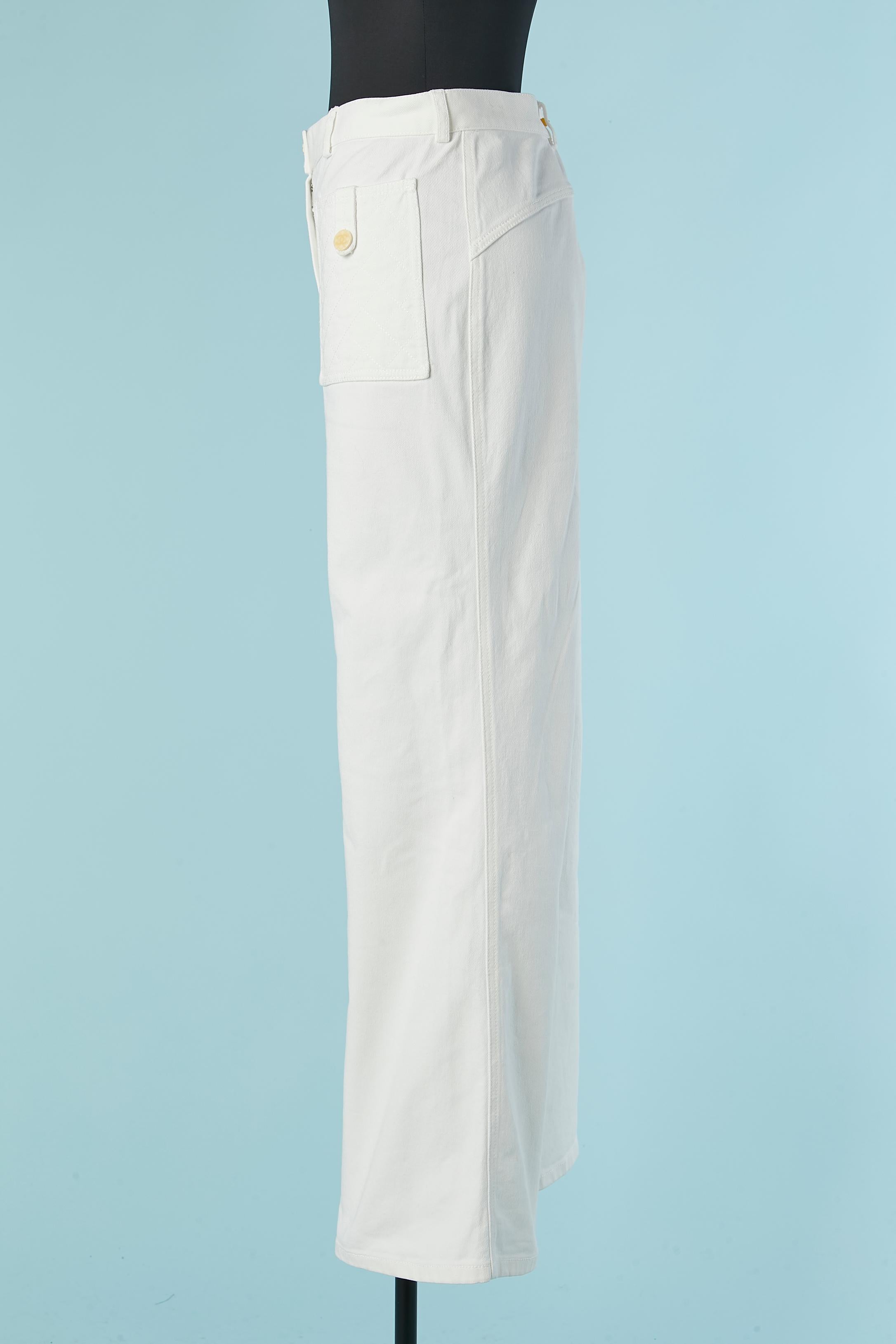 Women's or Men's White cotton jean with top-stitched pocket and branded buttons CHANEL 2004 For Sale