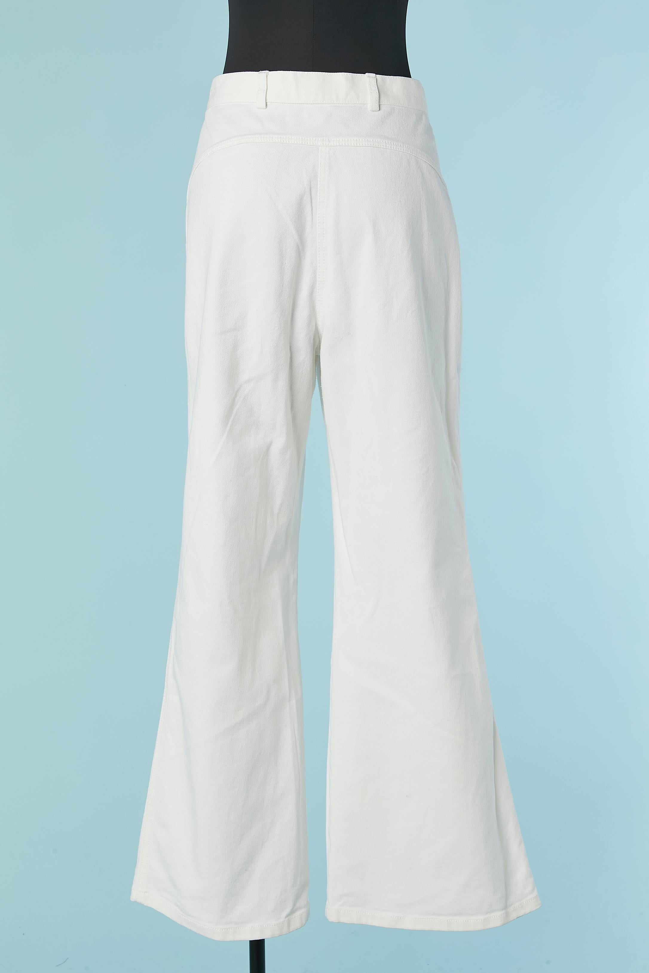 White cotton jean with top-stitched pocket and branded buttons CHANEL 2004 For Sale 1