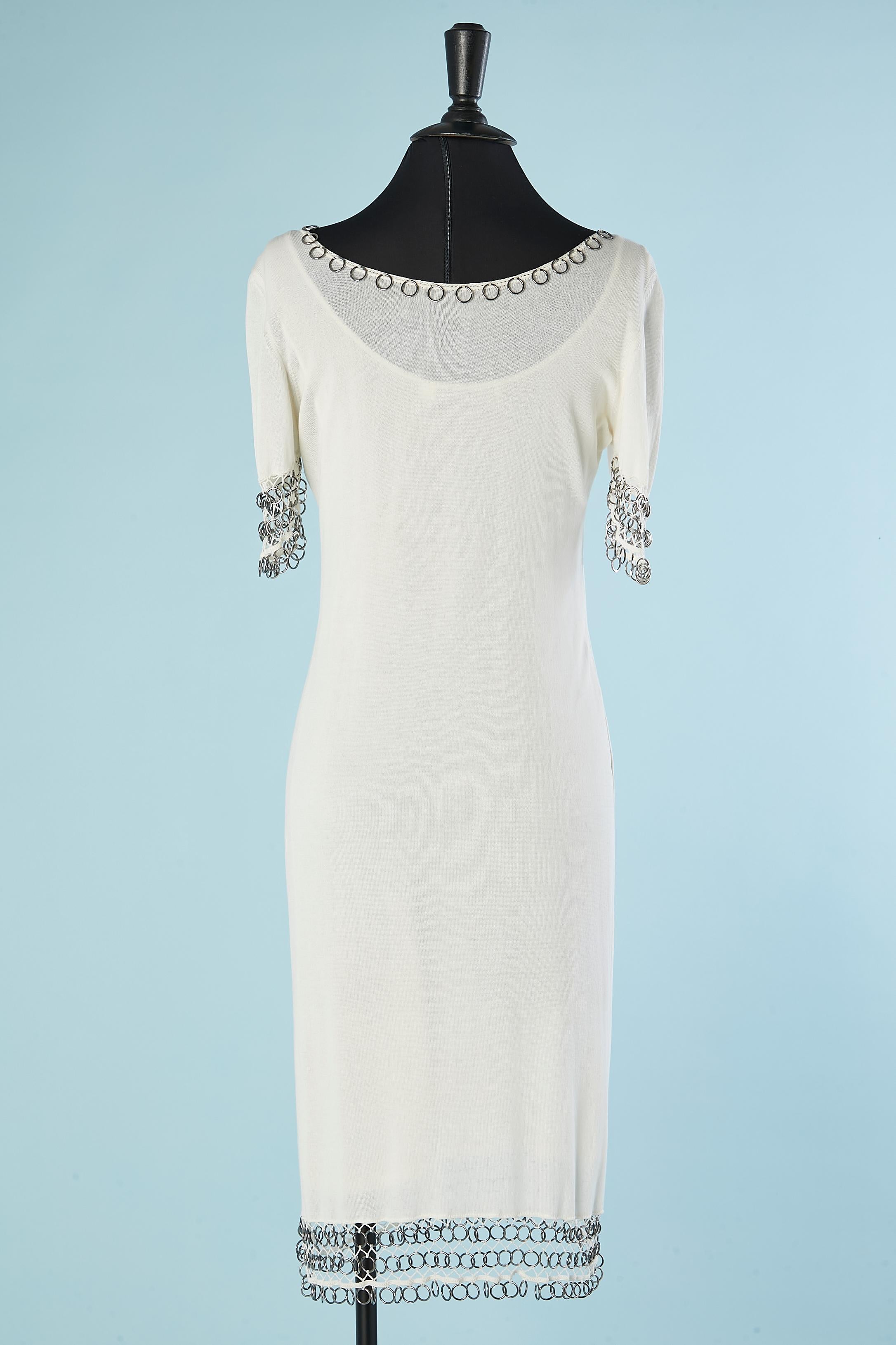 Women's White cotton knit dress with silver metal rings Christian Dior Boutique  For Sale