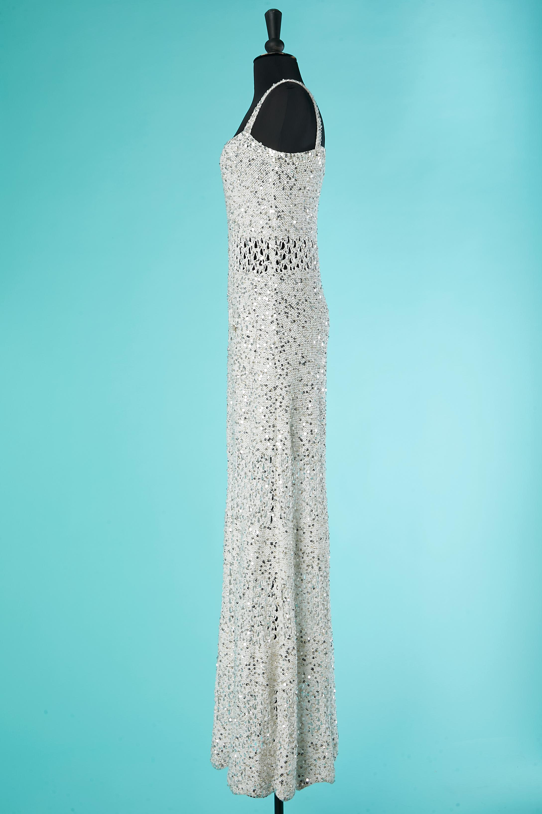 White cotton knit evening dress with sequins Chanel Resort 2023 For Sale 1