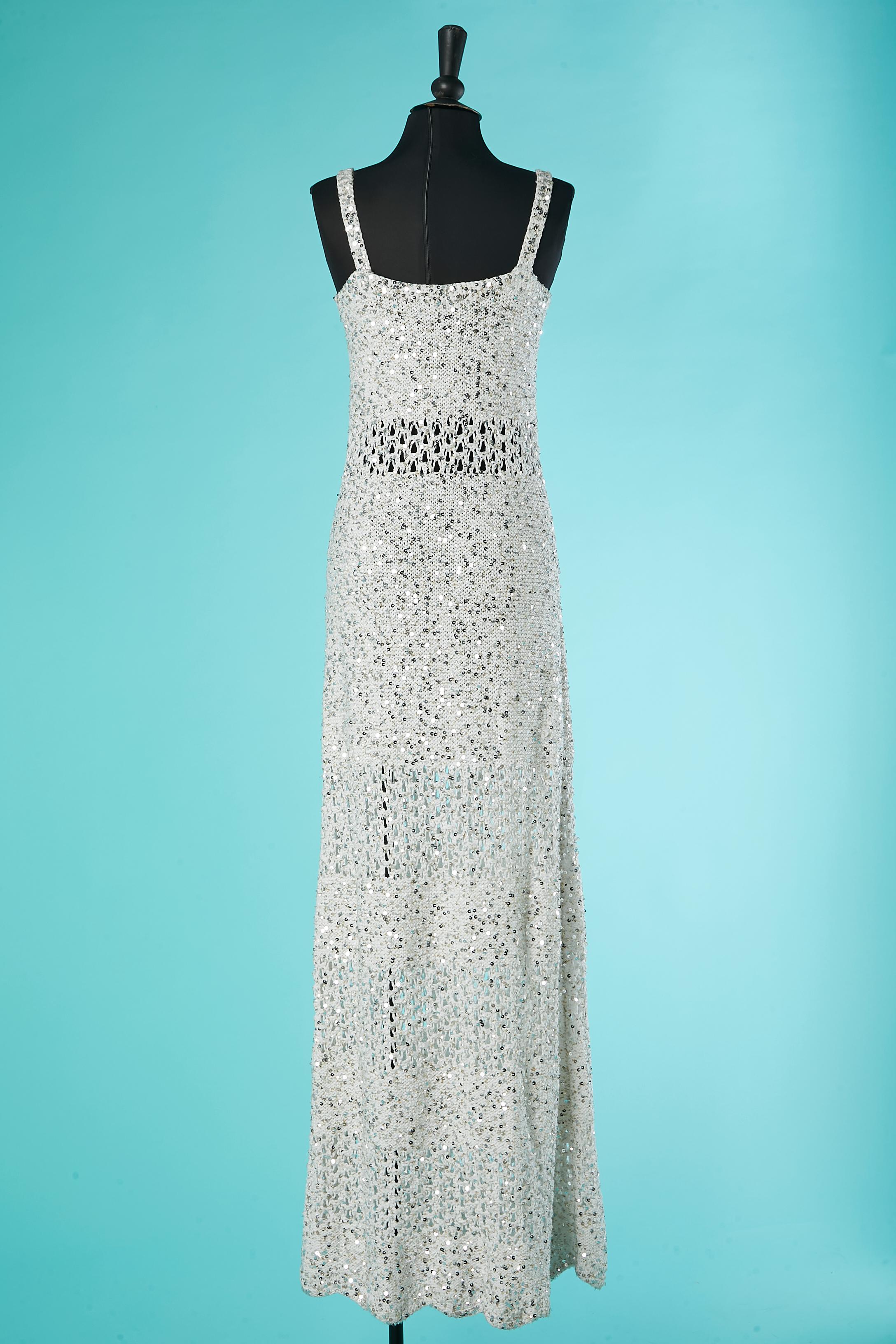 White cotton knit evening dress with sequins Chanel Resort 2023 For Sale 2