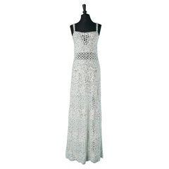 White cotton knit evening dress with sequins Chanel Resort 2023