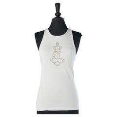 Canotta in maglia di cotone bianca con ricamo di perline Ralph Lauren
