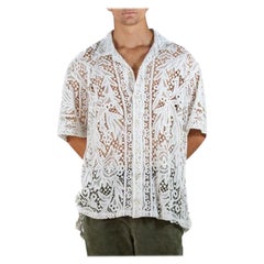 Chemise boutonnée en coton blanc avec dentelle