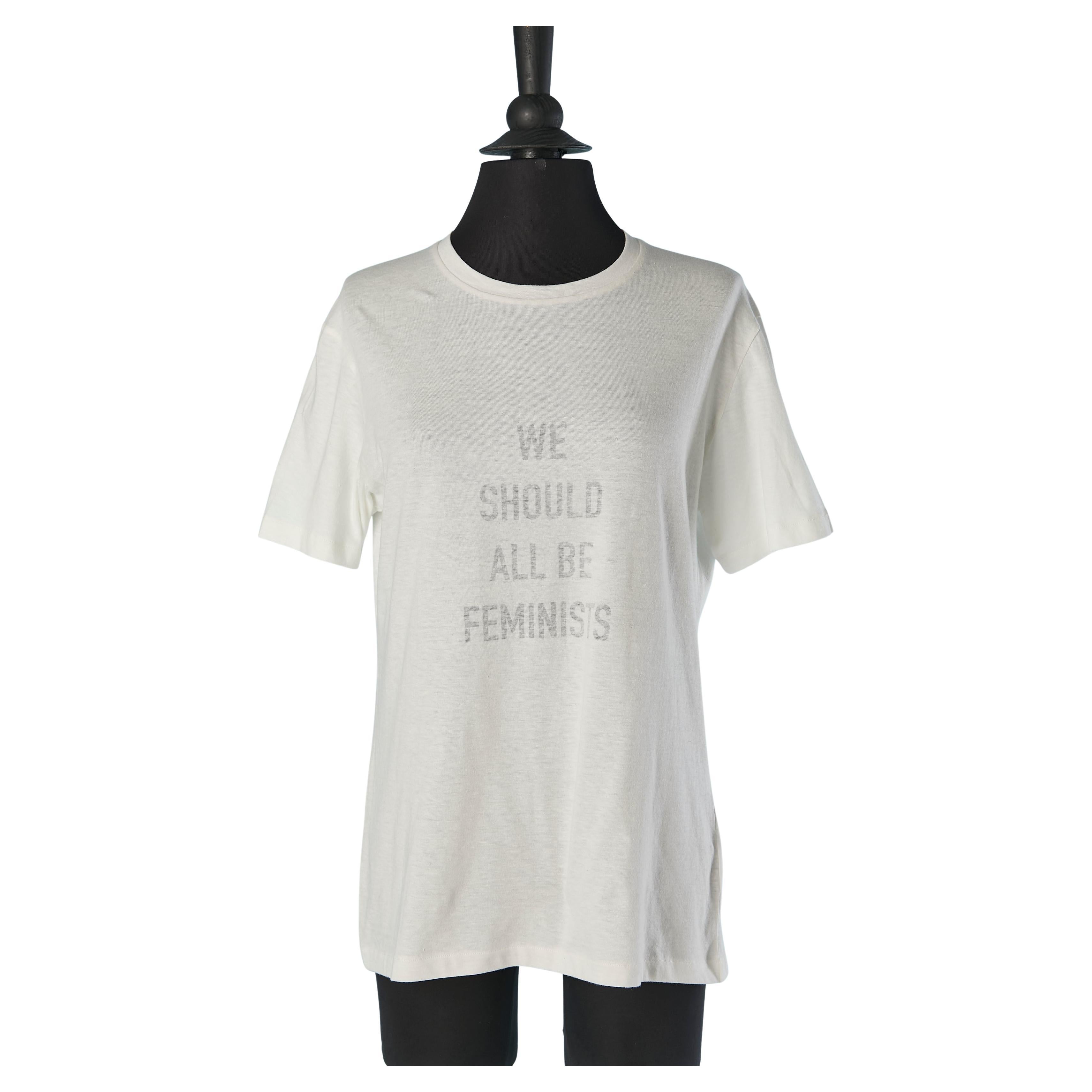 T-shirt in cotone e lino di colore bianco "Dovremmo essere tutti femministi" CHRISTIAN DIOR Nuovo