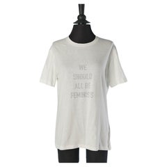 White cotton & linen tee-shirt " we should all be feminist " CHRISTIAN DIOR New