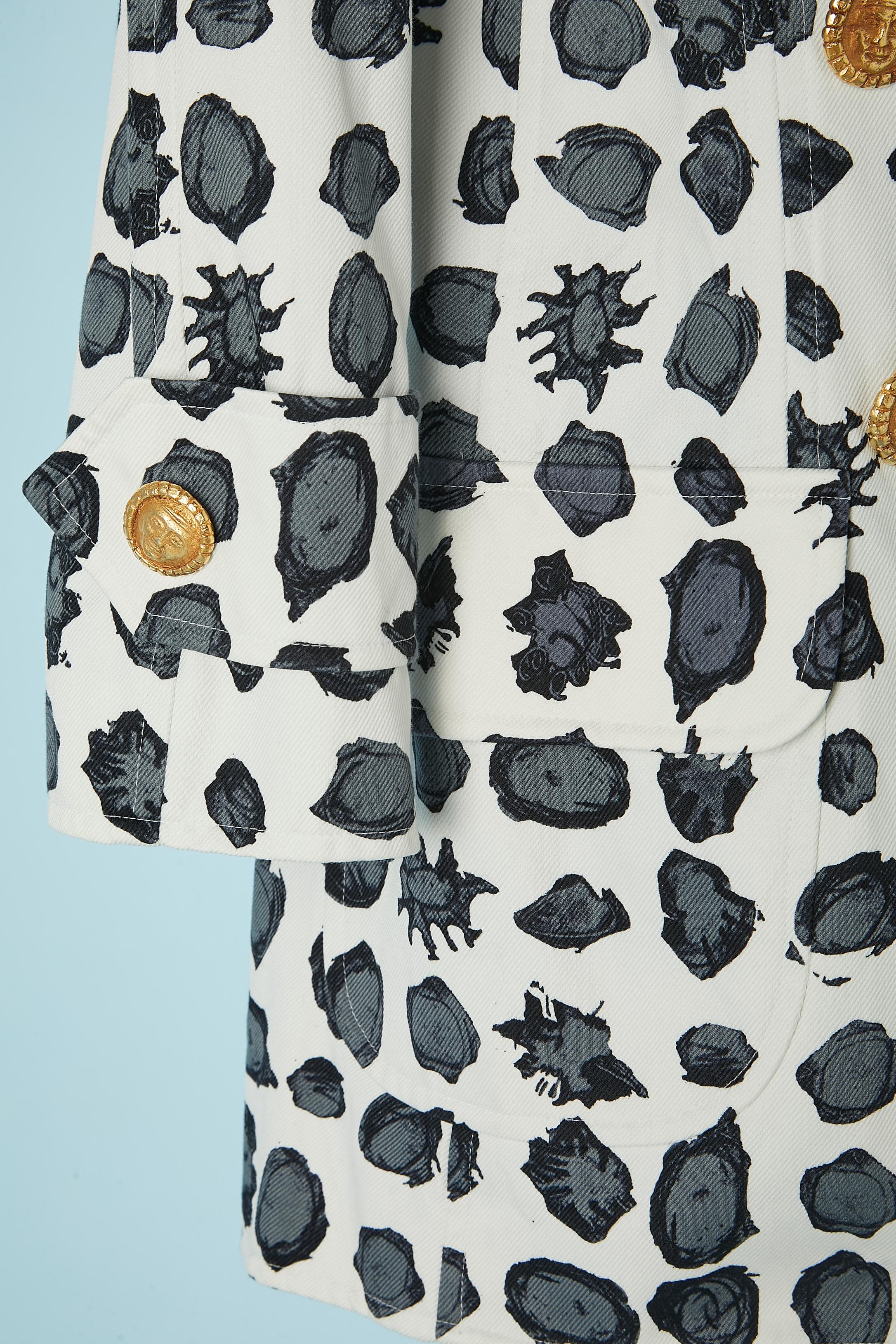Chaqueta larga blanca de algodón con estampado abstracto y botones joya C.Lacroix en Bueno estado para la venta en Saint-Ouen-Sur-Seine, FR