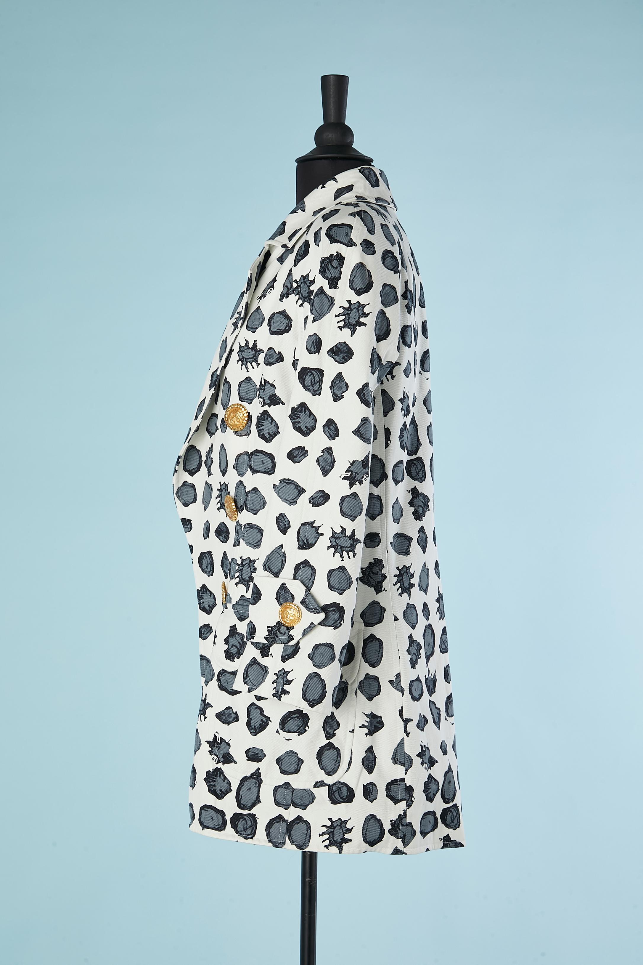 White cotton long jacket with abstract print and jewlery buttons C.Lacroix  For Sale 1