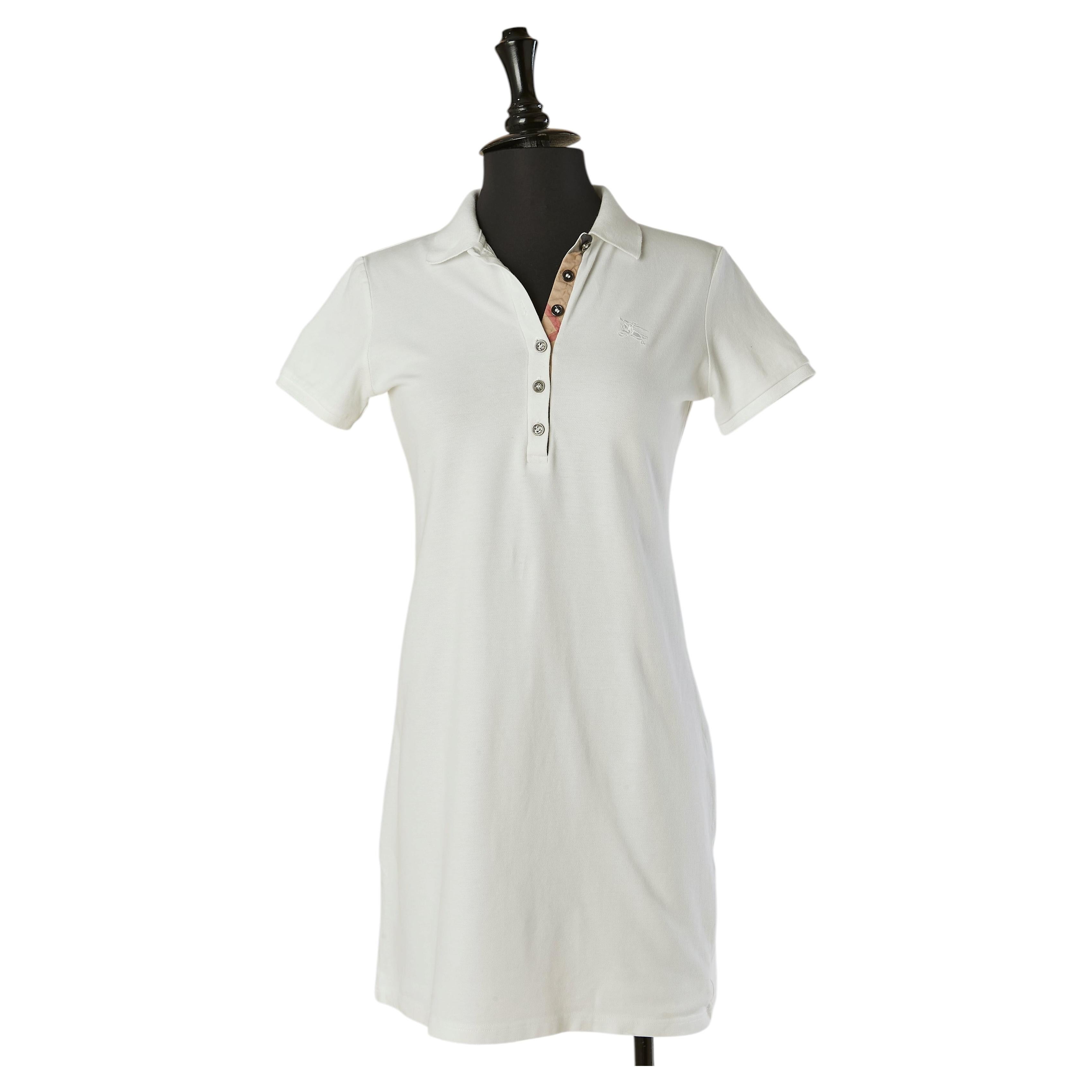 Miniabito in cotone bianco con colletto a polo Burberry Brit in vendita