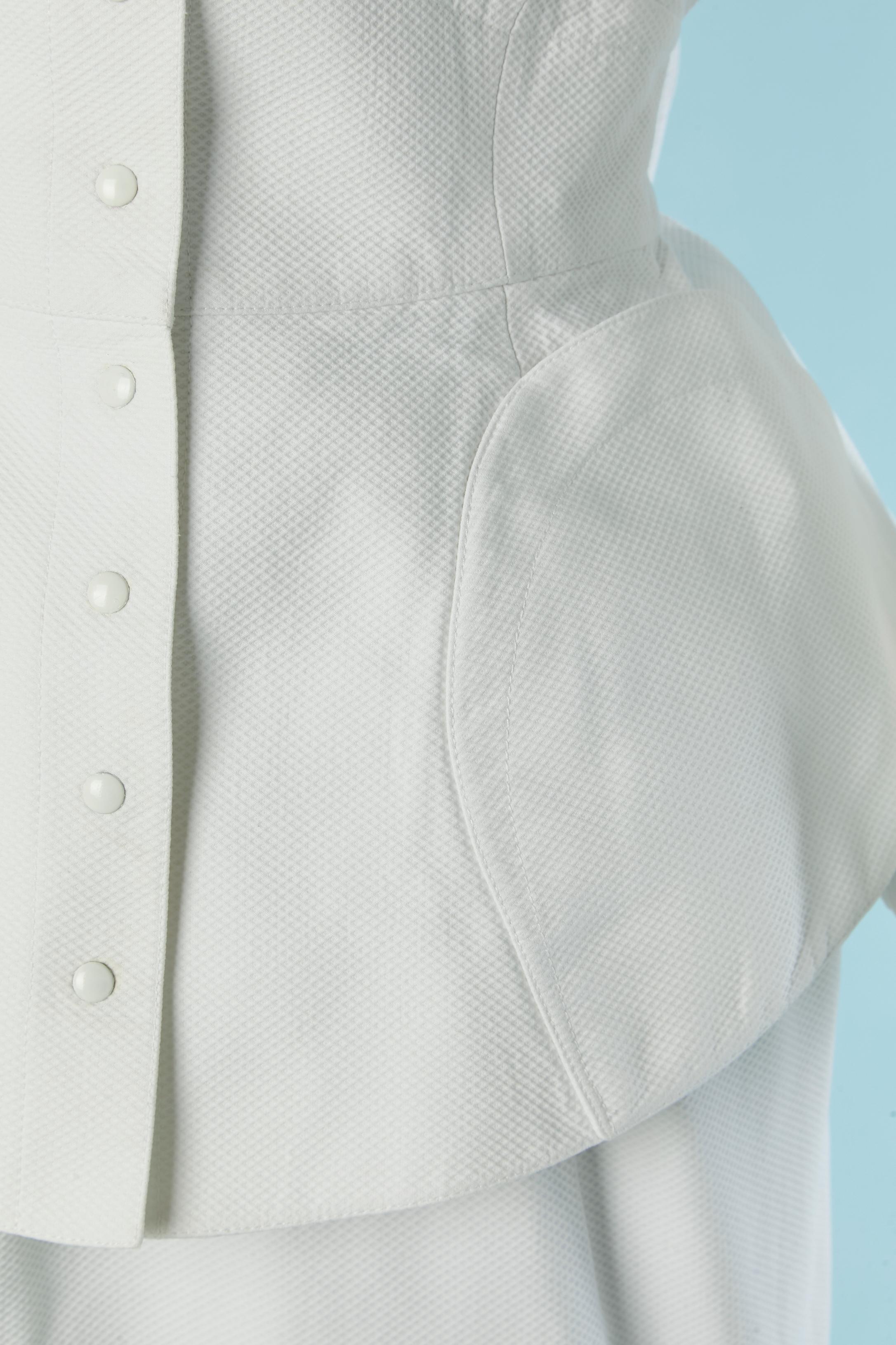 Grigio Tuta-gonna in piqué di cotone bianco con fiocco sul retro della giacca Thierry Mugler in vendita