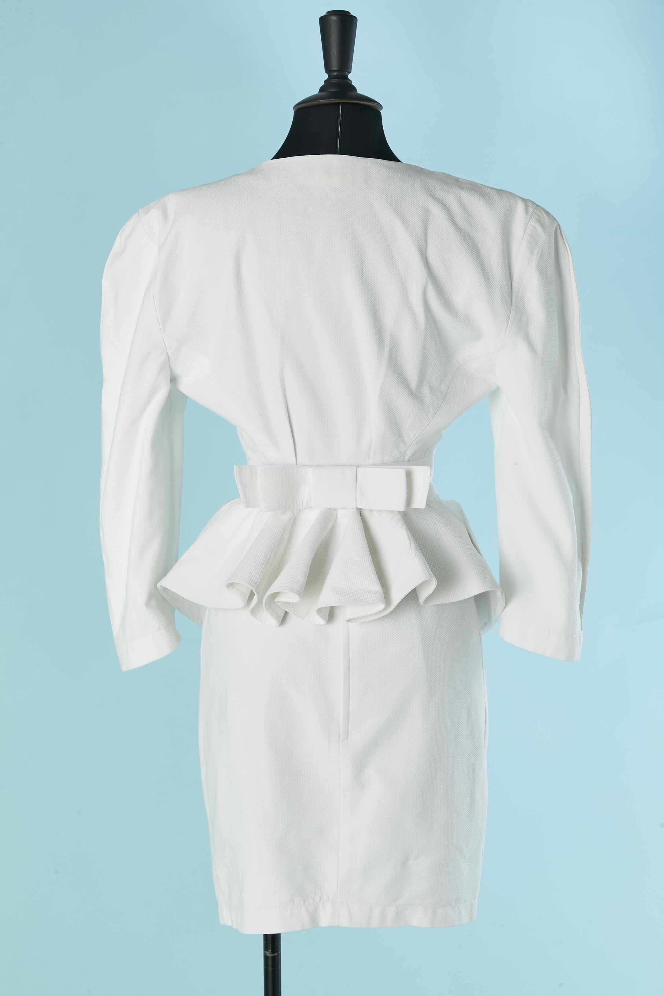 Tuta-gonna in piqué di cotone bianco con fiocco sul retro della giacca Thierry Mugler in vendita 1