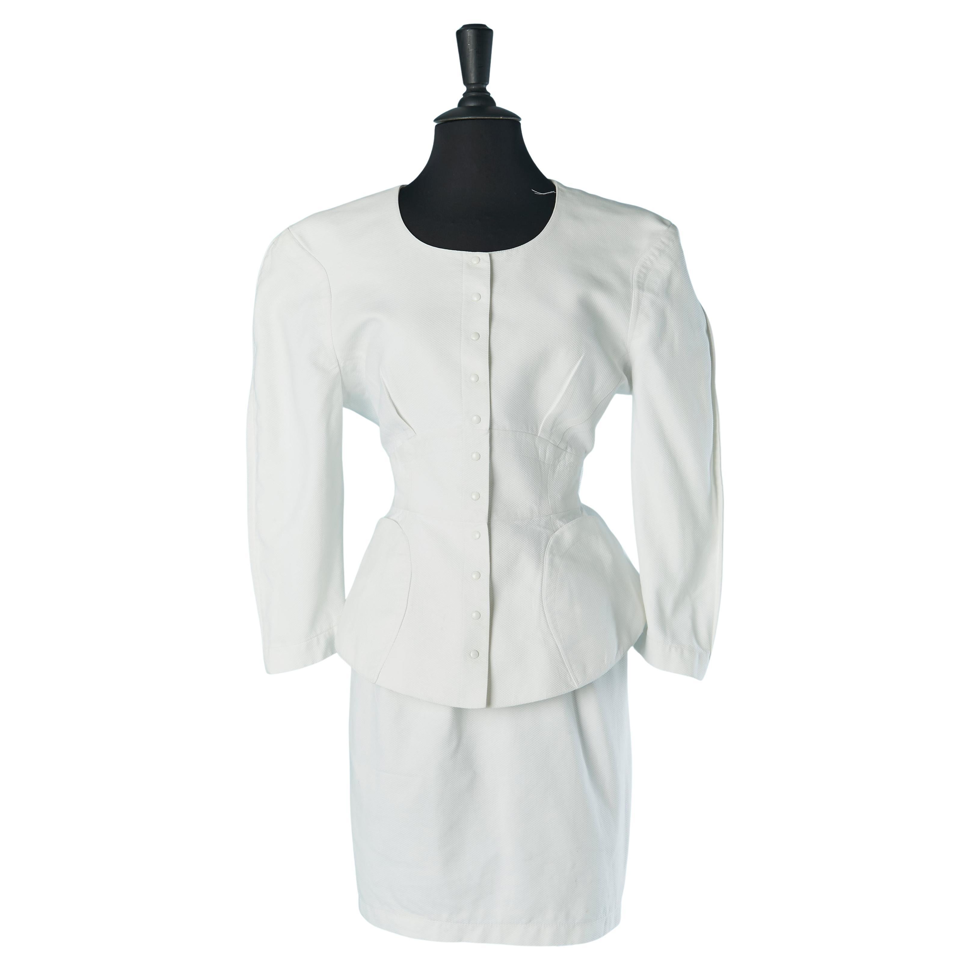 Traje-falda de piqué de algodón blanco con lazo en la parte trasera de la chaqueta THIERRY MUGLER