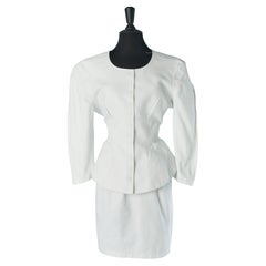 White cotton Piqué skirt-suit with bow on the back of the jacket THIERRY MUGLER