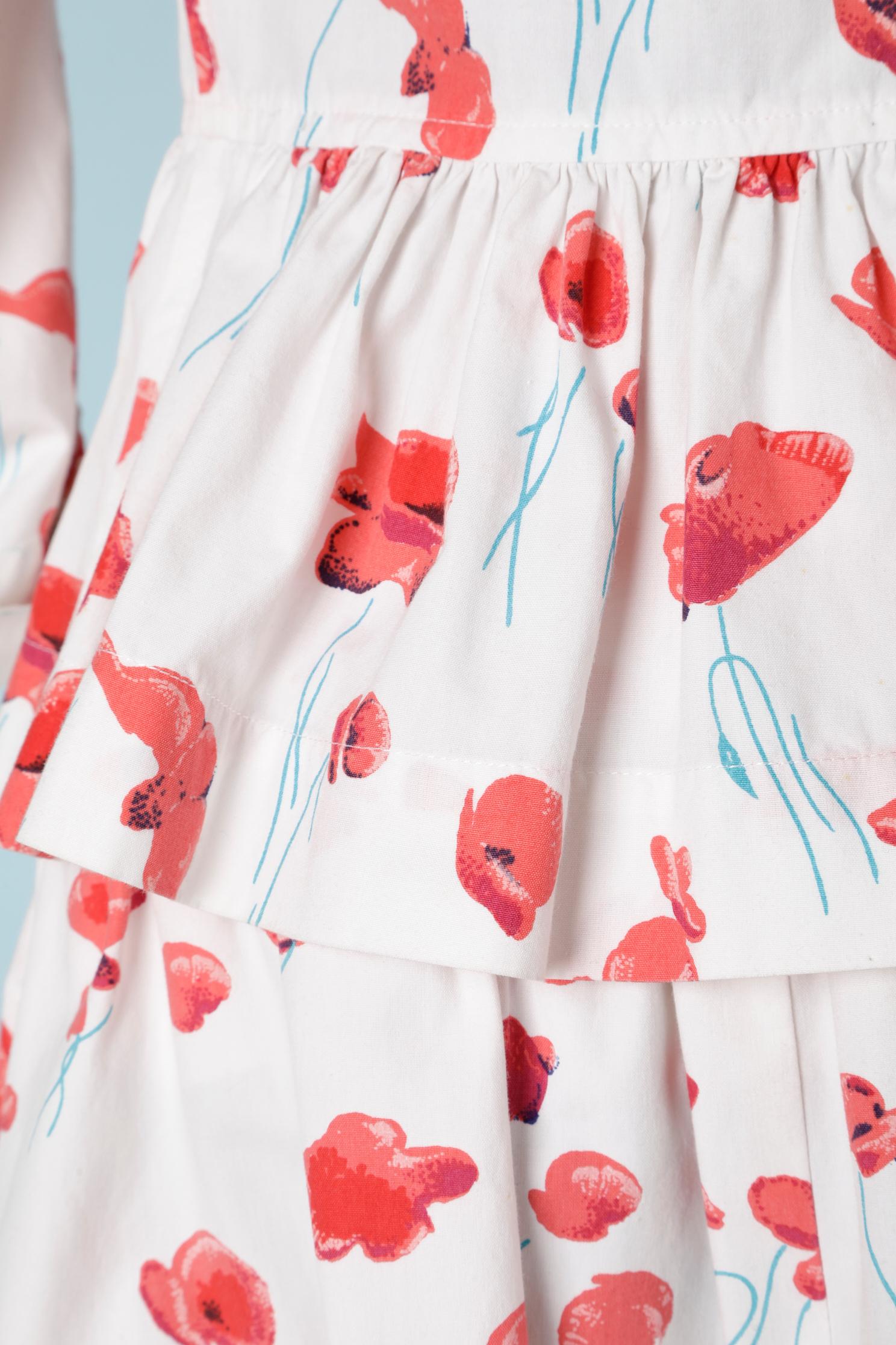 White cotton poppies printed shirt and skirt ensemble Saint Laurent Rive Gauche  For Sale 2