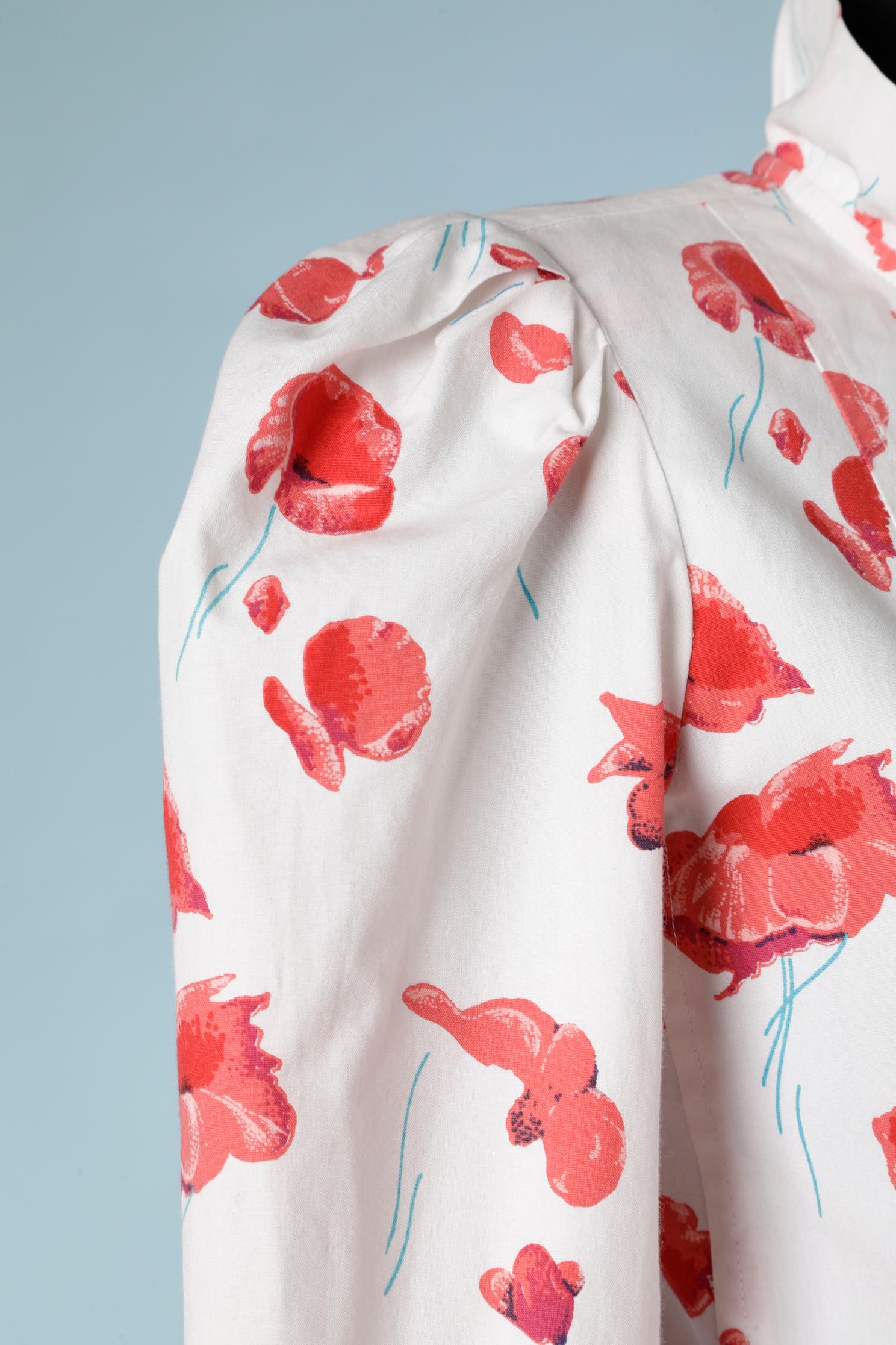Ensemble chemise et jupe en coton imprimé poppies blanc Saint Laurent Rive Gauche  en vente 2