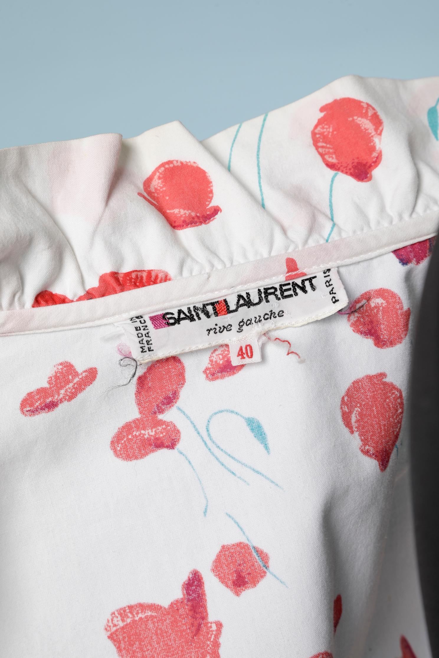 Ensemble chemise et jupe en coton imprimé poppies blanc Saint Laurent Rive Gauche  en vente 4