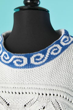 White cotton Pull-over with blue jacquard edge Kenzo