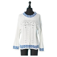 White cotton Pull-over with blue jacquard edge Kenzo 