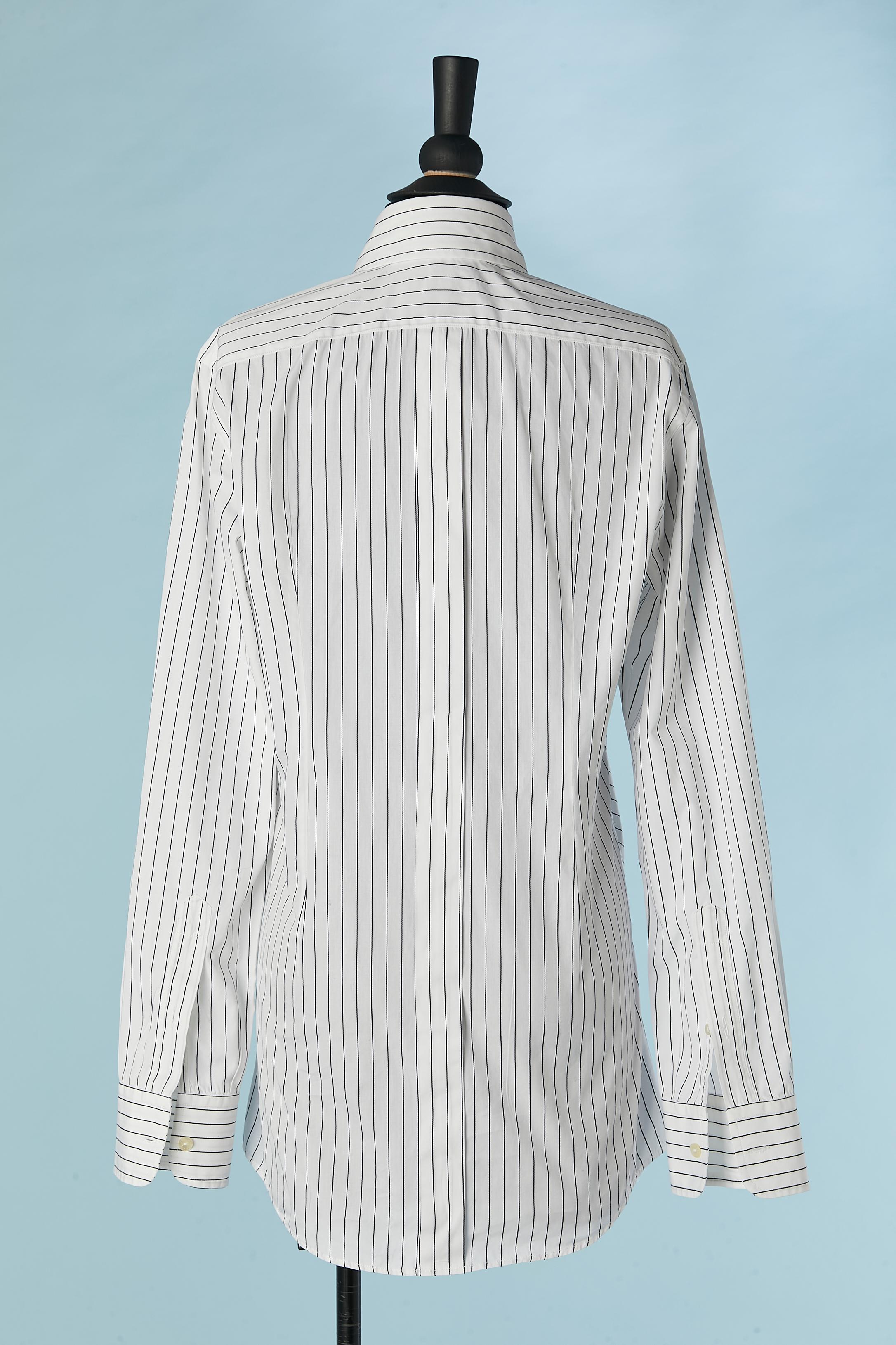 Women's or Men's White cotton shirt with black pin-striped and pleated plastron Dolce & Gabbana For Sale