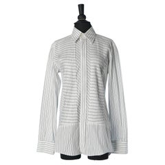 White cotton shirt with black pin-striped and pleated plastron Dolce & Gabbana