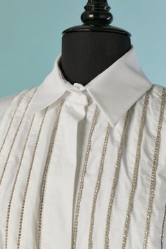 White cotton shirt with plastron and rhinestone embellishment ALEXANDRE VAUTHIER