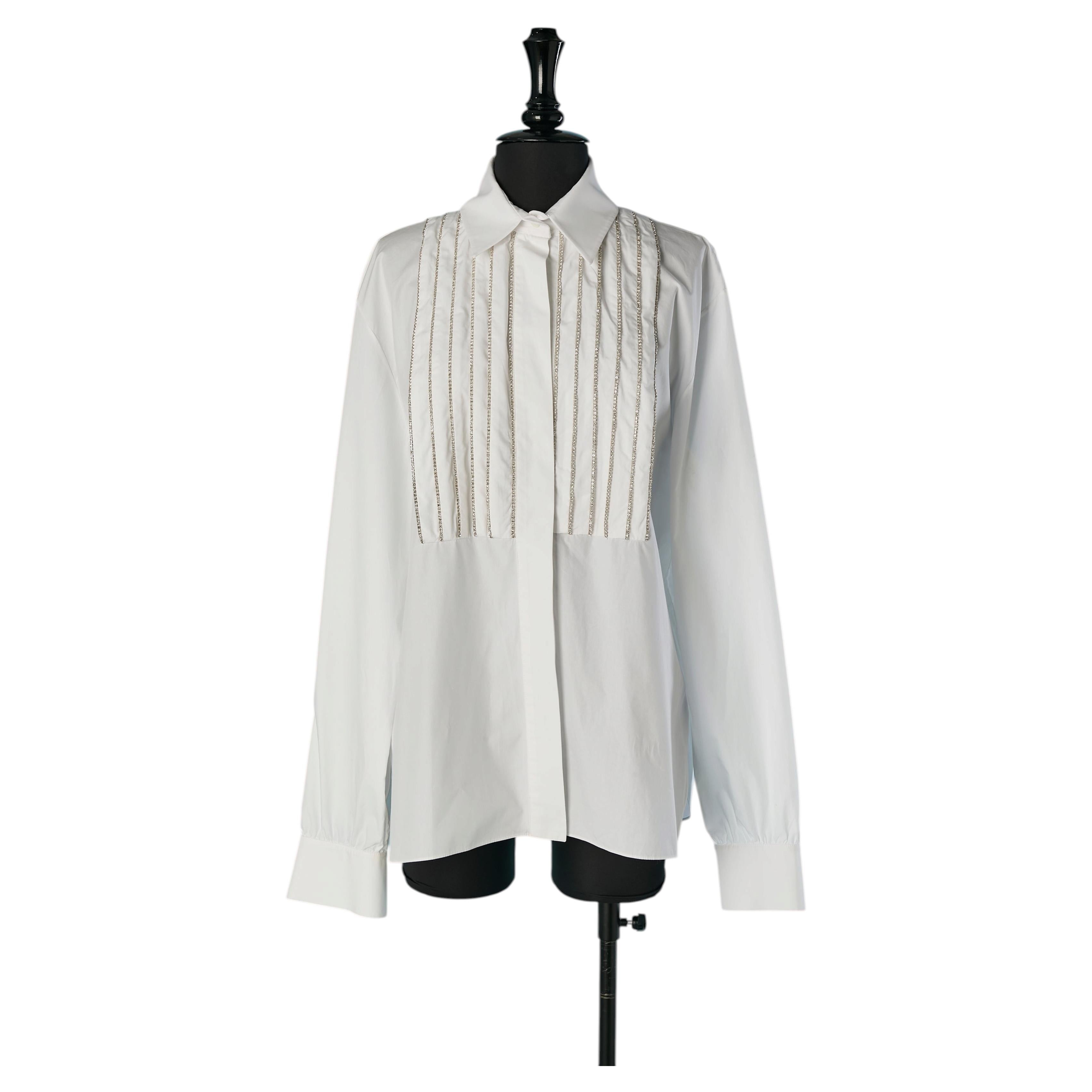 Chemise en coton blanc avec plastron et ornements en strass ALEXANDRE VAUTHIER