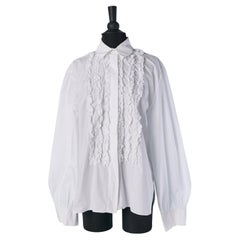 Chemise en coton blanc avec plastron à volants sur le devant ALEXANDRE VAUTHIER