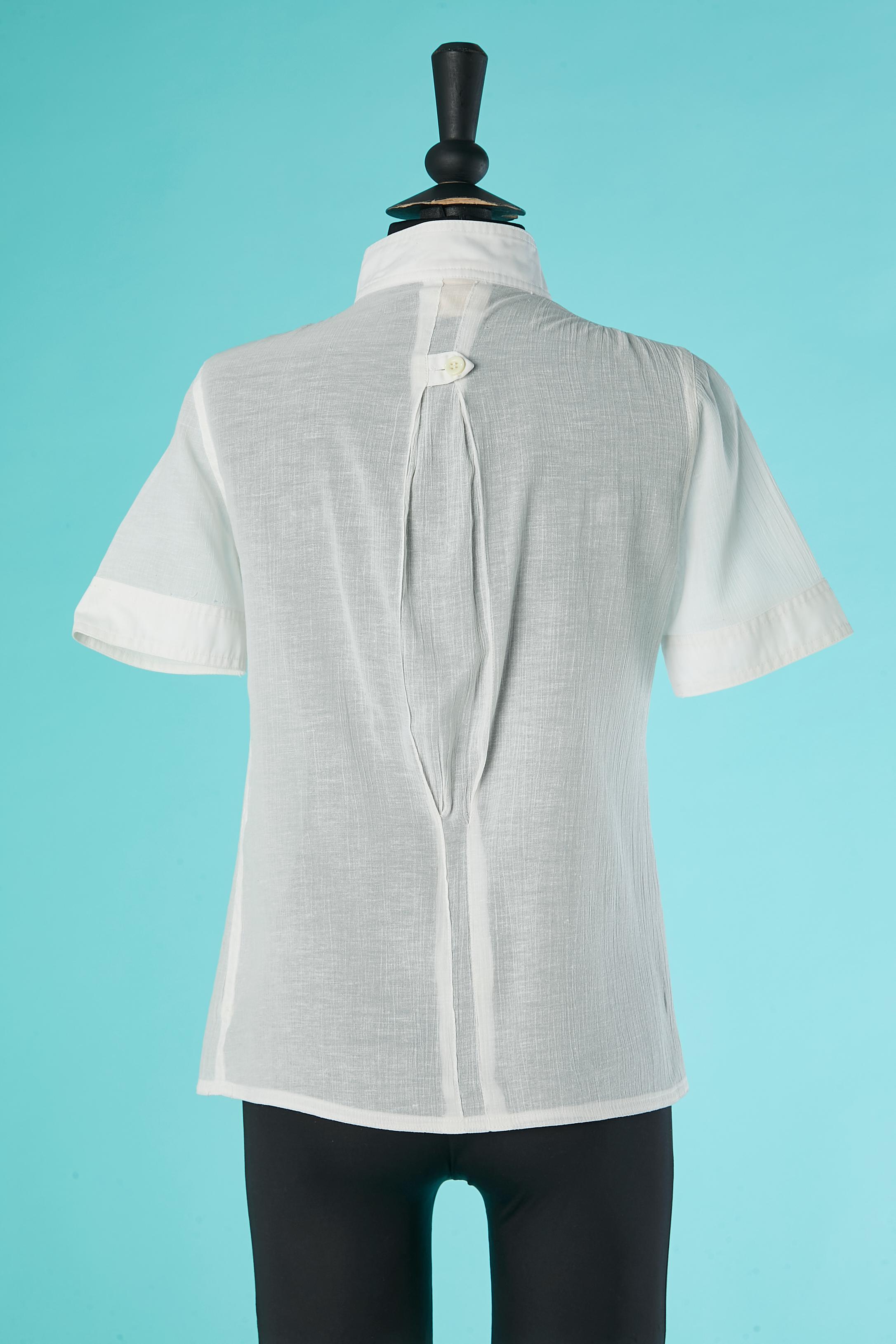 Women's or Men's White cotton shirt with short sleeve Courrèges Circa 1970's 